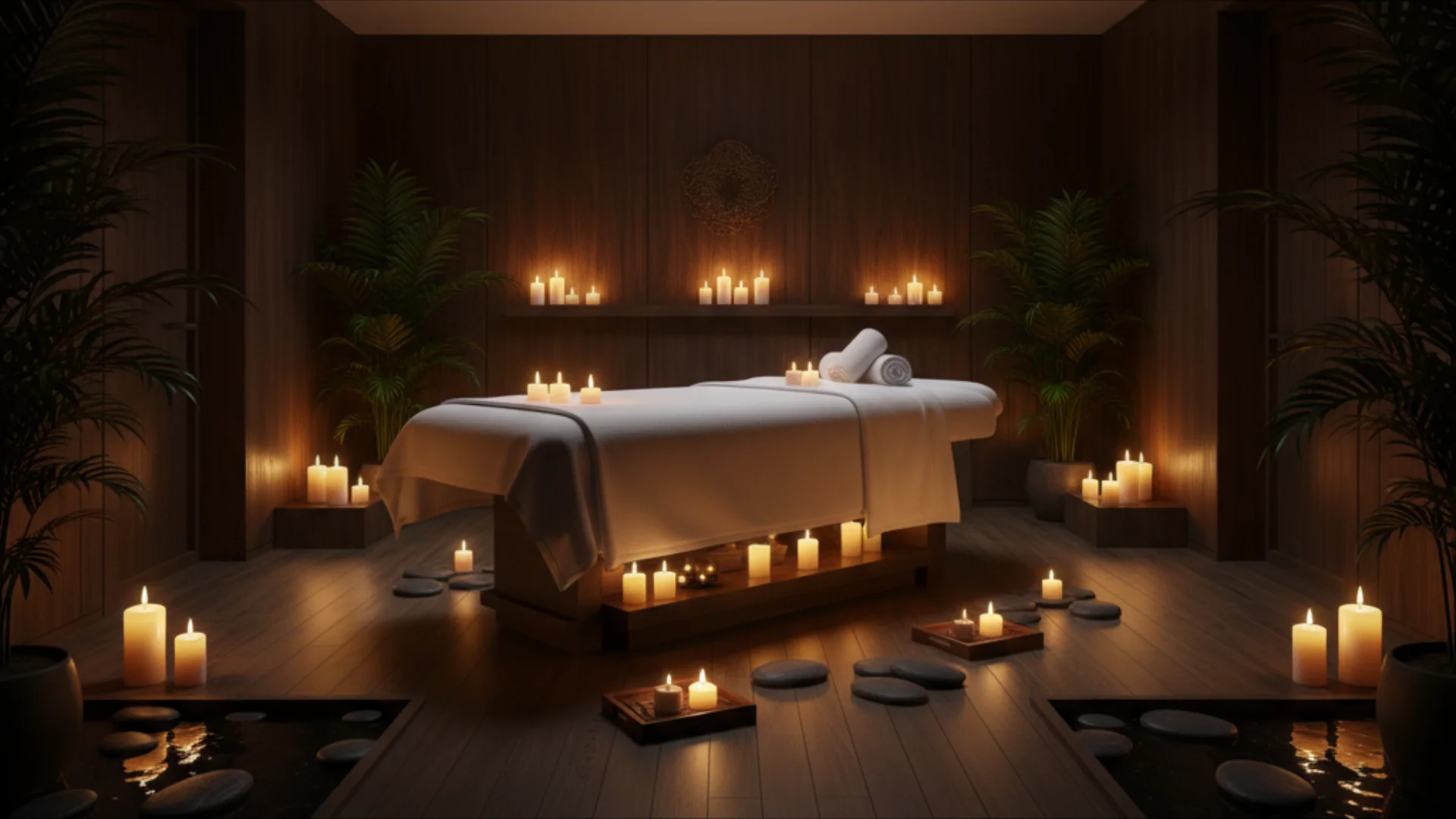 ARspa ambiente relajante con mesa de masaje y velas